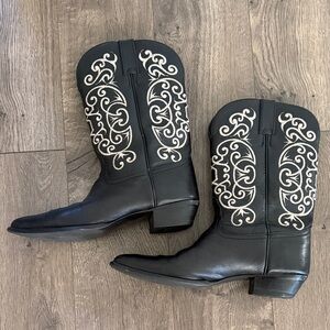 Tony Lama Black and Cream Heeled Boots